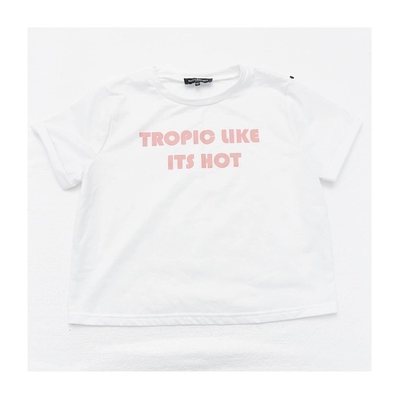 Kittenish White Short Sleeve Tee Tropic Like its Hot SZM - Picture 1 of 5